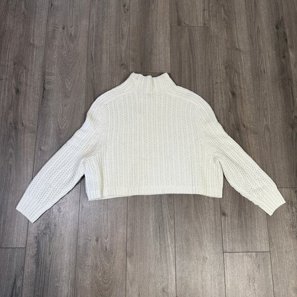 Madewell Pointelle-Stitch Mock Neck Sweater WMNS S Cream Merino Wool Relaxed Fit - Picture 7 of 9